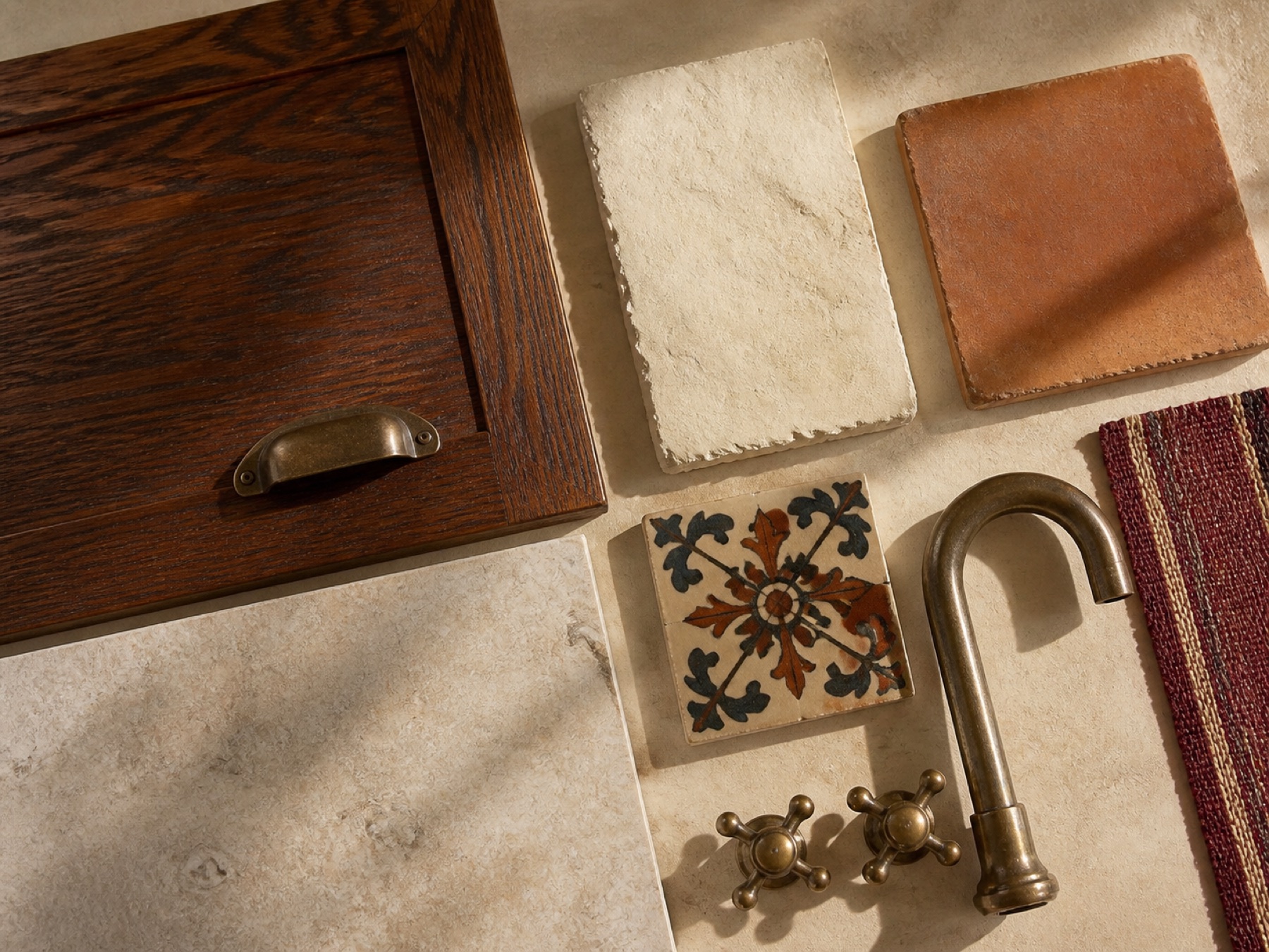 Material study matching the Spanish revival kitchen rendering
